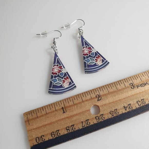 Fan Shaped Floral Design Drop Earrings Acrylic Multicolor Dangle Hook Boho Beach - Picture 3 of 4